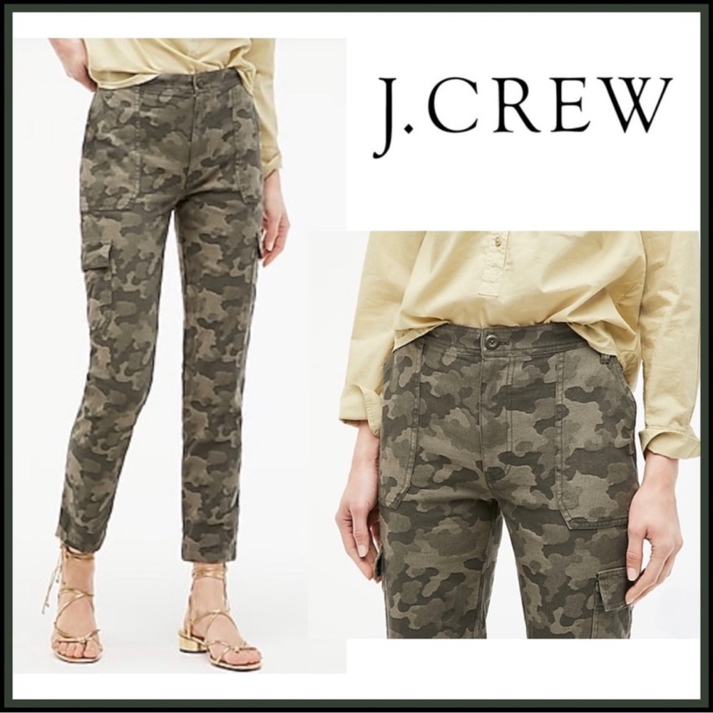 J. Crew Camo Cargo Pants 26 High Rise Jacquard Ankle Crop Relaxed Pockets